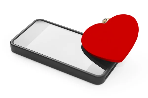 Mobile with red heart. Love concept — Stock Photo, Image