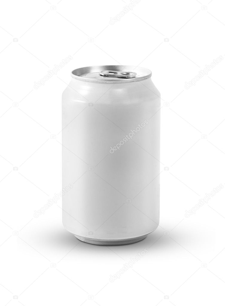 White soda can on white background