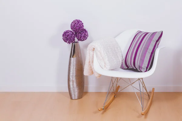 Modern white rocking chair and wall — Stock Photo, Image