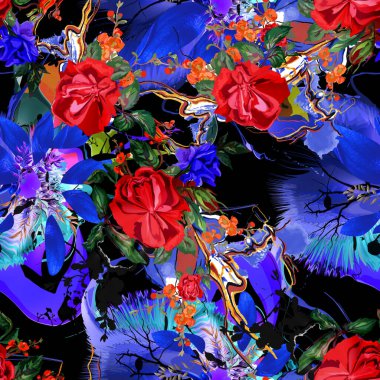 Kusursuz soyut desen. Tekstil deseni, çiçek ve geometrik baskı deseni tekstil tasarımı ve kumaşlar için.