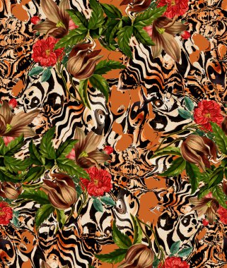 Kusursuz soyut desen. Tekstil deseni, çiçek ve geometrik baskı deseni tekstil tasarımı ve kumaşlar için.