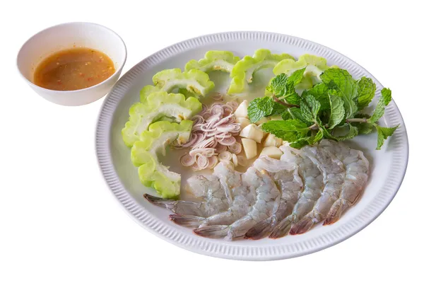 Camarones crudos en salsa de pescado —  Fotos de Stock