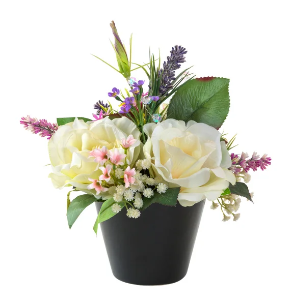 Flower bouquet in black pot — Stock Photo, Image