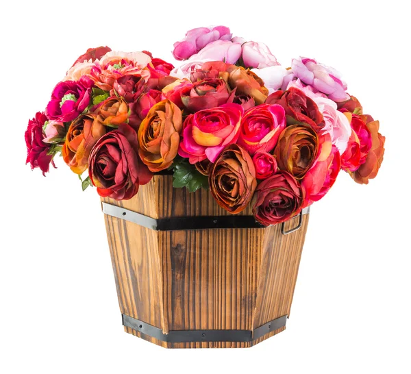 Bouquet od reses en cubo de madera — Foto de Stock