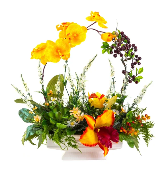 Bouquet of flowers in ceramic pot — Stock Photo, Image