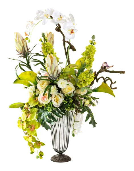 Bouquet of orchid and calla lily in glass vase — Stock Photo, Image