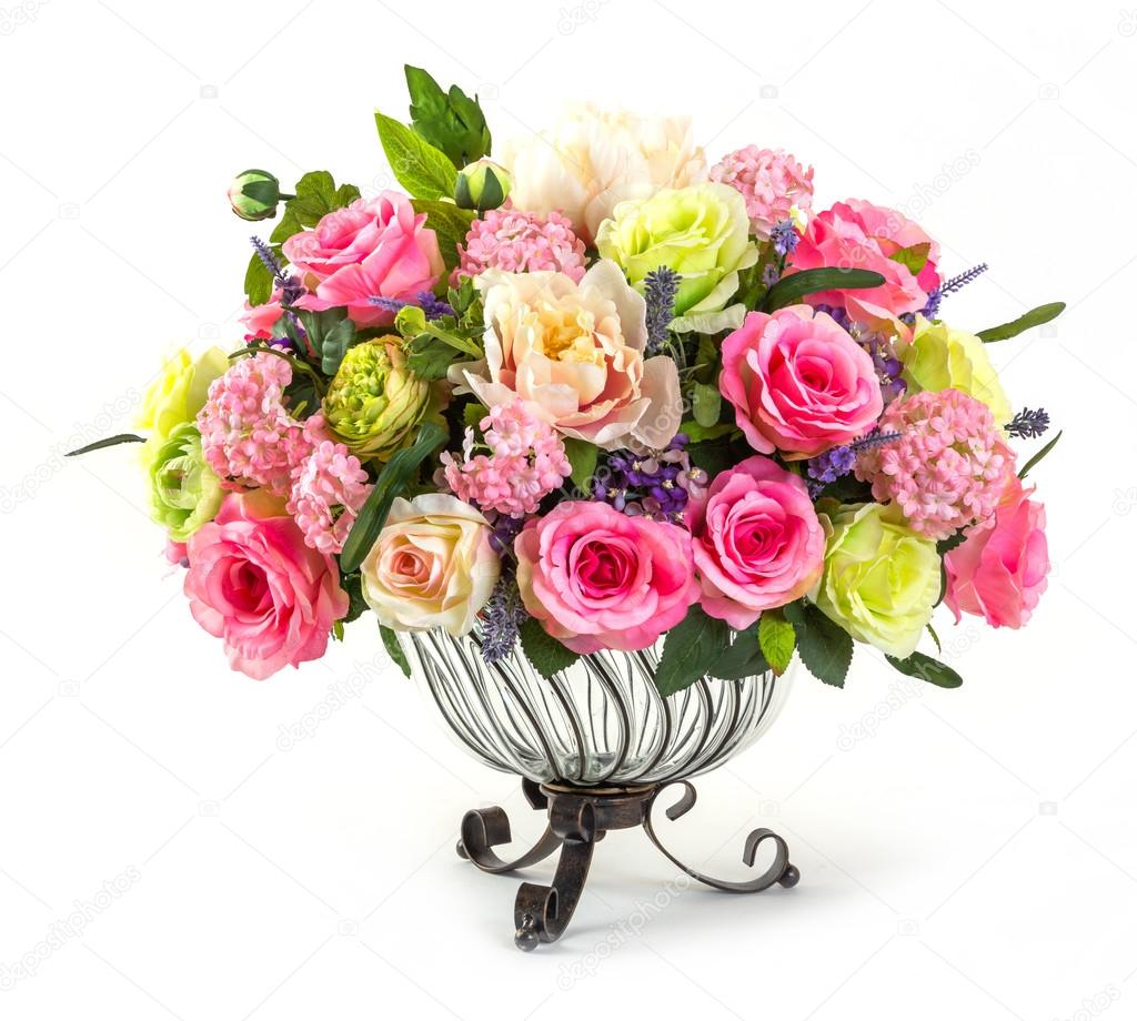 Bouquet of roses in glass vase