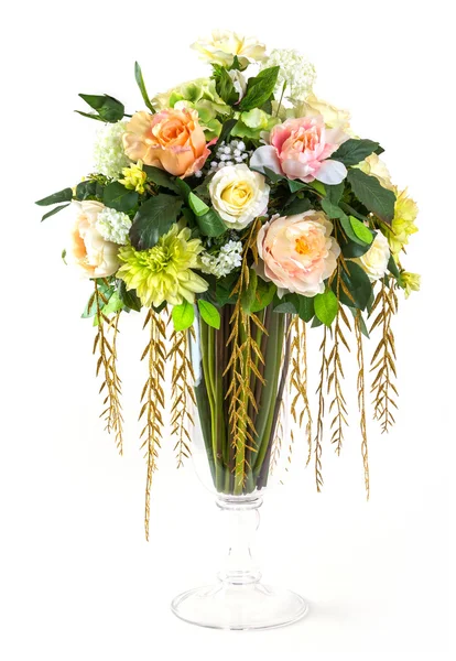 Bouquet de rose et chrysanthème dans un vase en verre — Photo