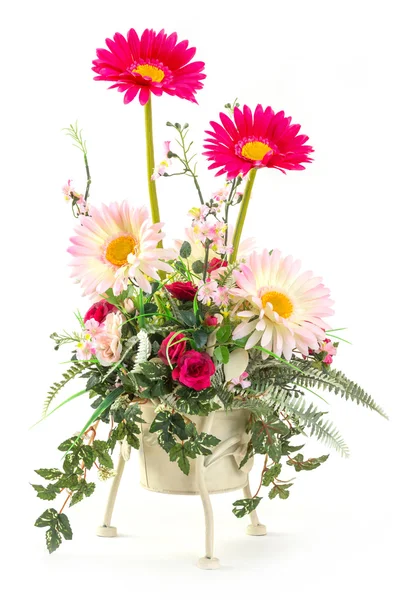 Bouquet of rose and gerbera in metal bucket — Stock Photo, Image