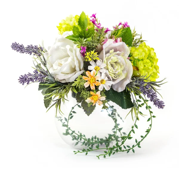 Bouquet de rose et d'hortensia dans un vase en verre — Photo