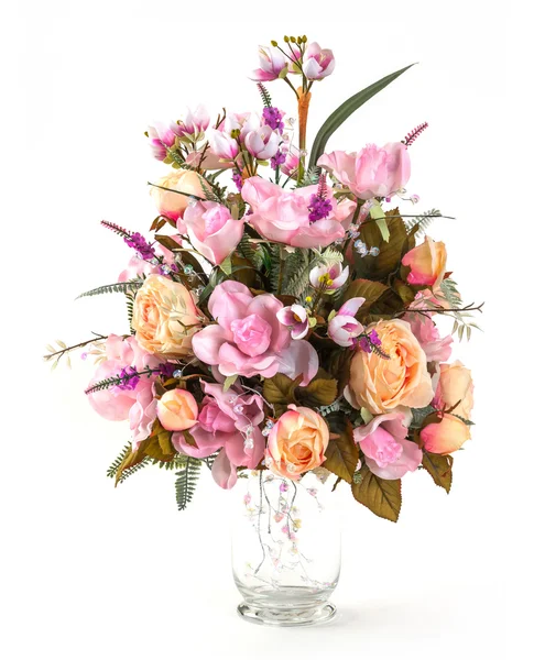 バラとガラスの花瓶内スイセンの花束 — ストック写真