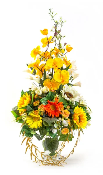 向日葵和中联玻璃花瓶里的花束 — 图库照片