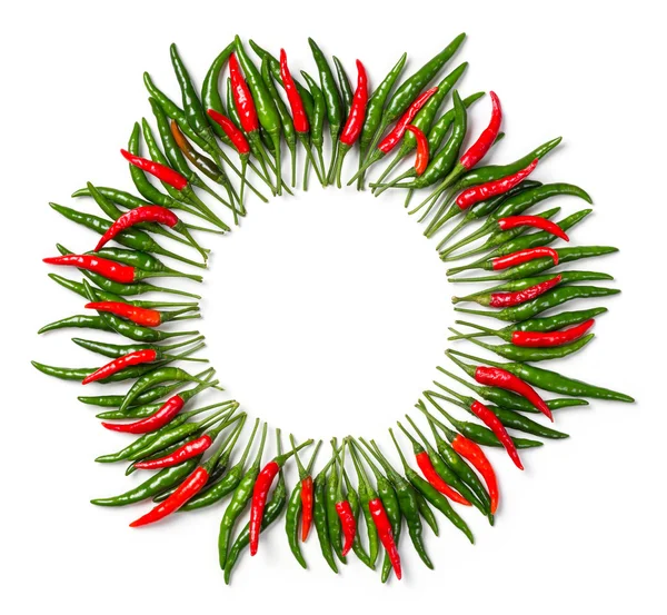 Circle punainen ja vihreä lintu chili runko — kuvapankkivalokuva