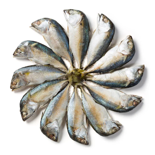 Na parze tajski makreli na białym tle — Zdjęcie stockowe