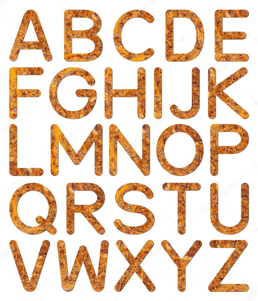 Font rusty steel texture alphabet A to Z