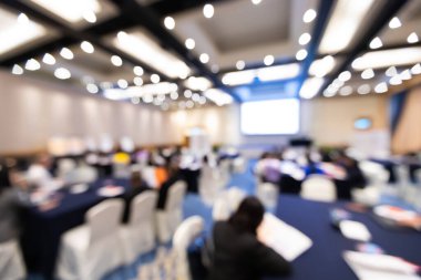 İş eğitimi atölyesindeki soyut bulanık grup, profesyonel kurumsal seminer toplantısı.