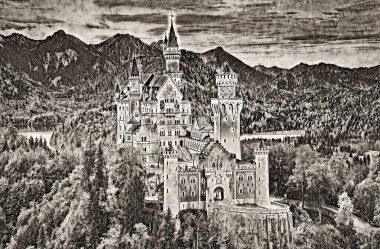 Castle in Europe digital pencil drawing