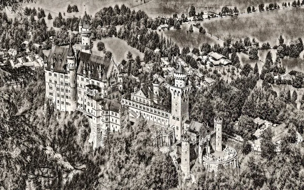 Schloss Europa Digitale Bleistiftzeichnung — Stockfoto