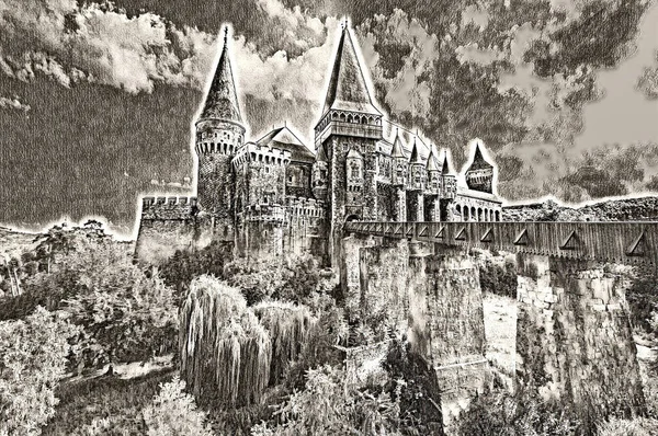 Castle Europe Digital Pencil Drawing — Stock Fotó