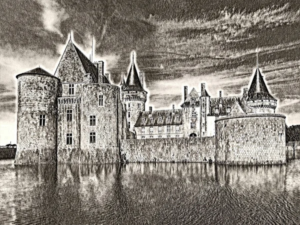 Castelo Europa Desenho Lápis Digital — Fotografia de Stock