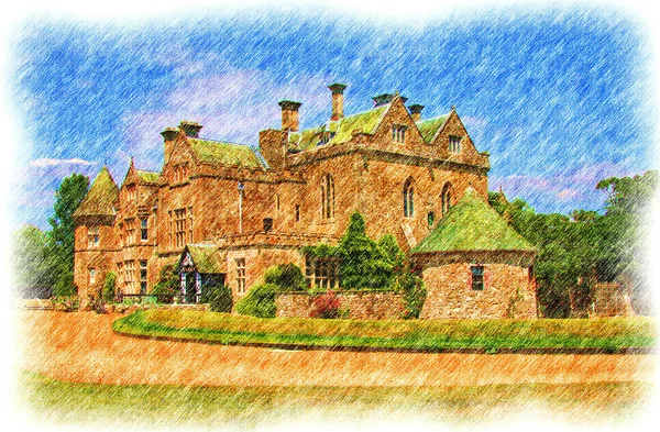 Avrupa 'daki Kale dijital renkli kalem çizimi