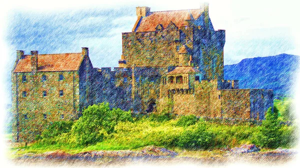 Castle Europe Digital Color Pencil Drawing — Stock Photo, Image