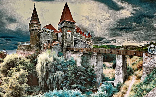 Castle Europe Digital Painting — стоковое фото