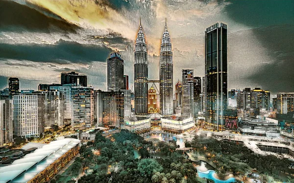 Kuala Lumpur Malaysia Colored Digital Painting —  Fotos de Stock