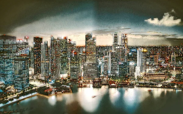 Singapur Pintura Digital Coloreada —  Fotos de Stock