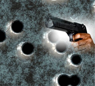 Photomanipulation handgun bullet holes