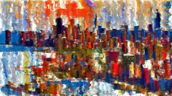 City in the Rain Digital Pastell Painting