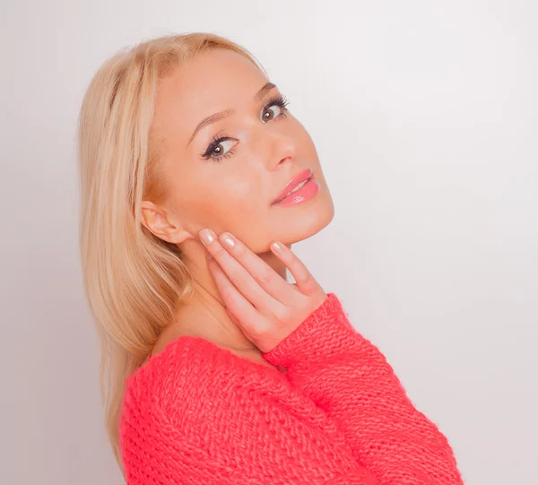 The beautiful and fresh woman close up on a white background — Stock Photo, Image