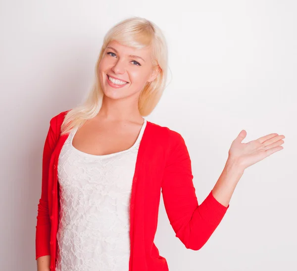 The blonde shows a hand — Stock Photo, Image