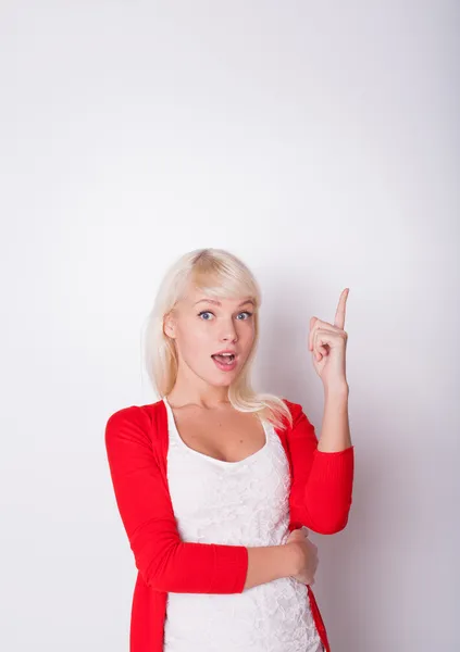 Blonde shows a hand — Stock Photo, Image