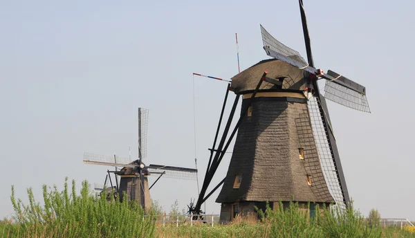 Windmolens op de oever van het kanaal. — Stockfoto