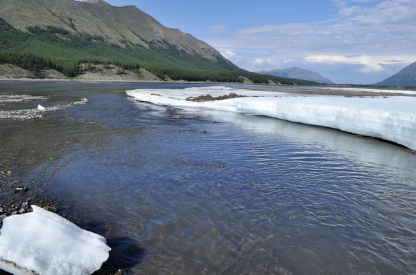 De permanente ijsvelden in de tideway van de rivier de yakut. — Stockfoto