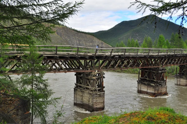 Bridge over the mountain river. — Stock Photo, Image