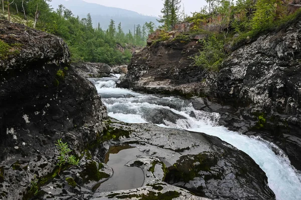 Waterfall Putorana Plateau Stormy Water Flow Mountain Stream — Stock Photo, Image