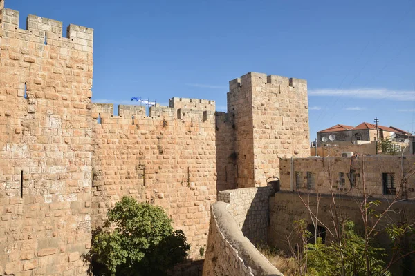 Muren Van Oude Stad Jeruzalem Het Stadsgezicht Van Het Historische — Stockfoto