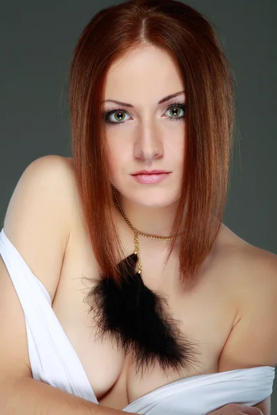 Beautiful redheaded girl, emotions, cosmetics — Stock Photo, Image