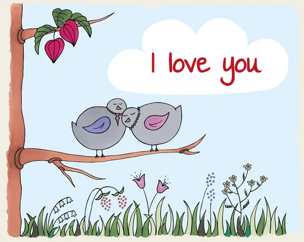 Aftelkalender voor Valentijnsdag achtergrond met vogels in de liefde — Stockvector
