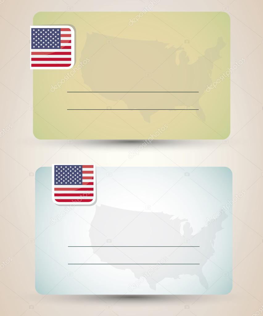 business card with flag and map of USA