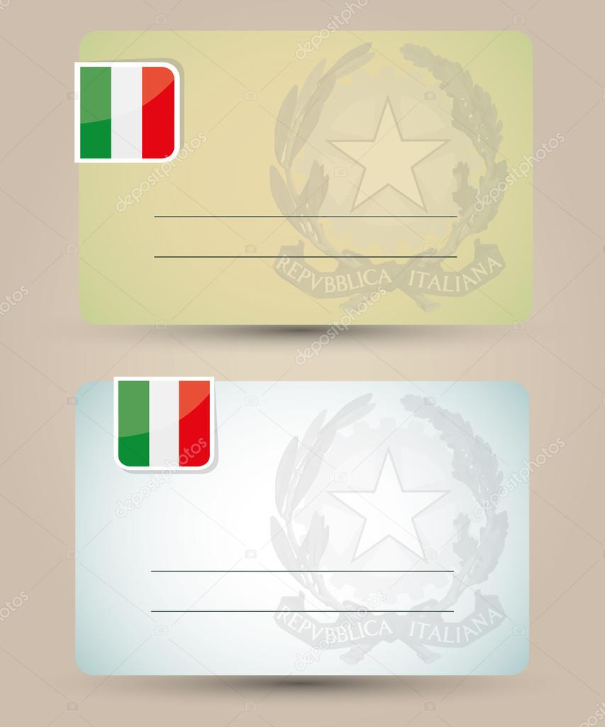 business card with flag and coat of arms of Italy
