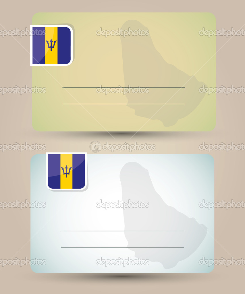 business card with flag and map of Barbados