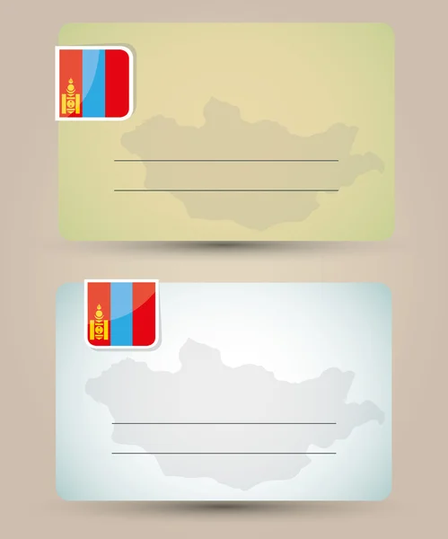 Visitenkarte mit Flagge und Karte der Mongolei — Stockvektor
