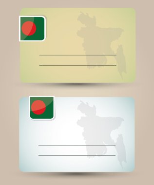 business card with flag and map of Bangladesh clipart