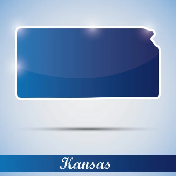 Icône brillante sous forme d'État du Kansas, États-Unis — Image vectorielle