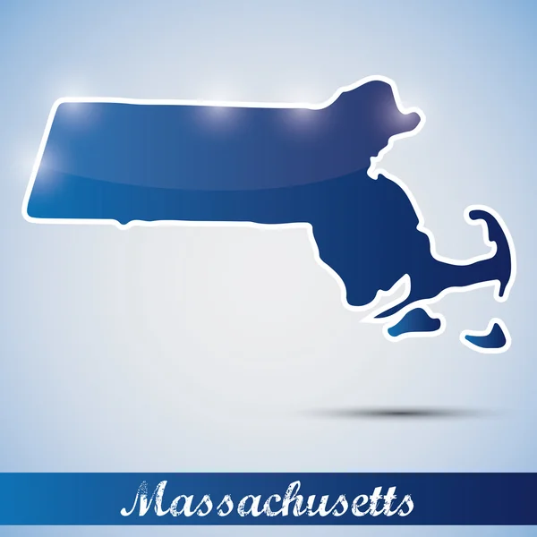 Ícone brilhante na forma de estado de Massachusetts, EUA — Vetor de Stock