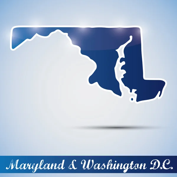 Icono brillante en forma de estado de Maryland y Washington D.C. . — Vector de stock