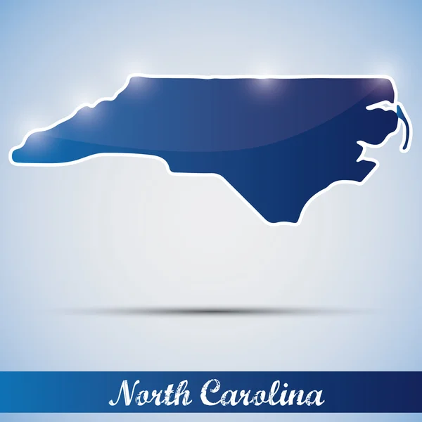 Ícone brilhante em forma de estado da Carolina do Norte, EUA — Vetor de Stock